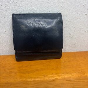Vtg. HOBO International Black Leather Bifold Wallet W/Coin Purse Fiocchi Italy